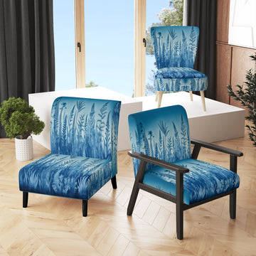 Fern In The Forest Blue Vintage Botanical Art - Traditional Arm Chair